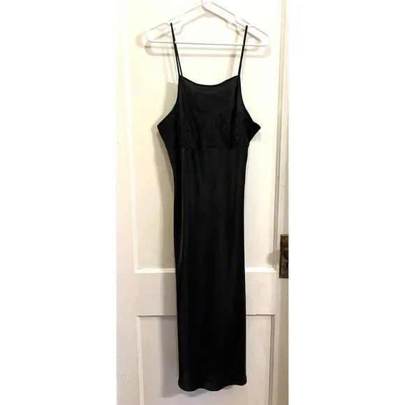 Vintage Black Y2K 90s Beaded Slip Midi Dress   Women's Size XS - Picture 2 of 8